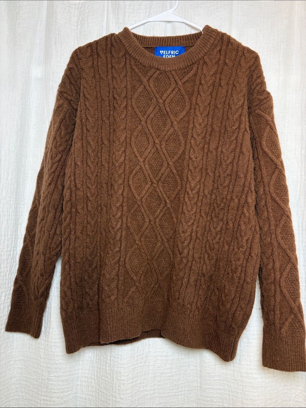 Aelfric Eden Brown Diamond Cable Knit Crewneck Sweater - Size Medium